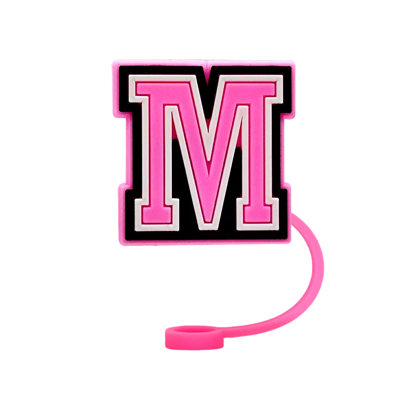 10mm Pink Letter Straw Cover Caps 1PCS Accessories For Cups,Soft Silicone Alphabet Straw Topper Drinkware,Dustproof Straw Caps
