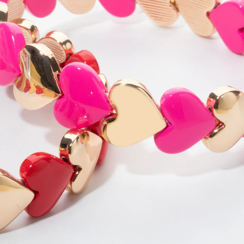 Tejesa  Gold Color  Pink Red Heart Charm  Couple Bangle   Bracelet For Women