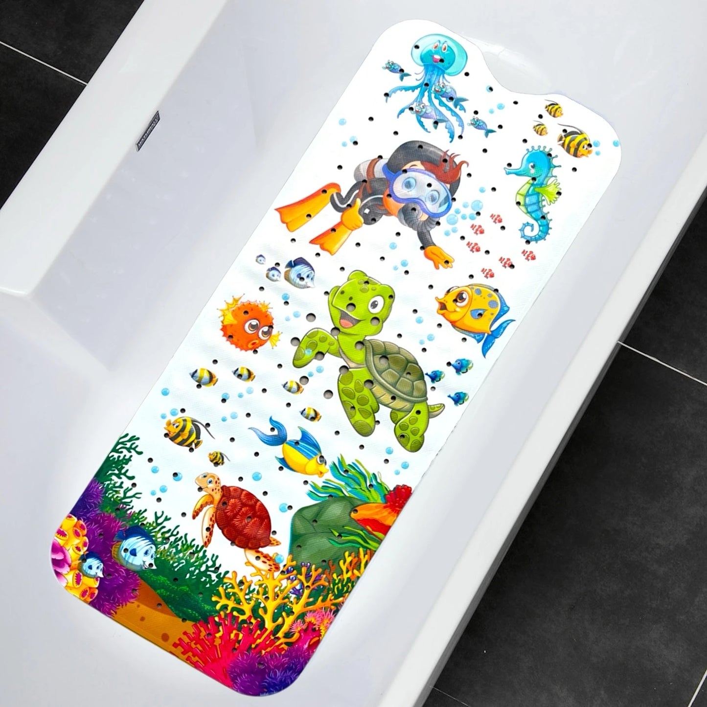 Tejesa 1pc Cartoon Extra Long Bathtub Mat 40x100cm Non Slip Bath Mat for Bathroom Tubs Shower Mats with Suction Cups & Drain Holes