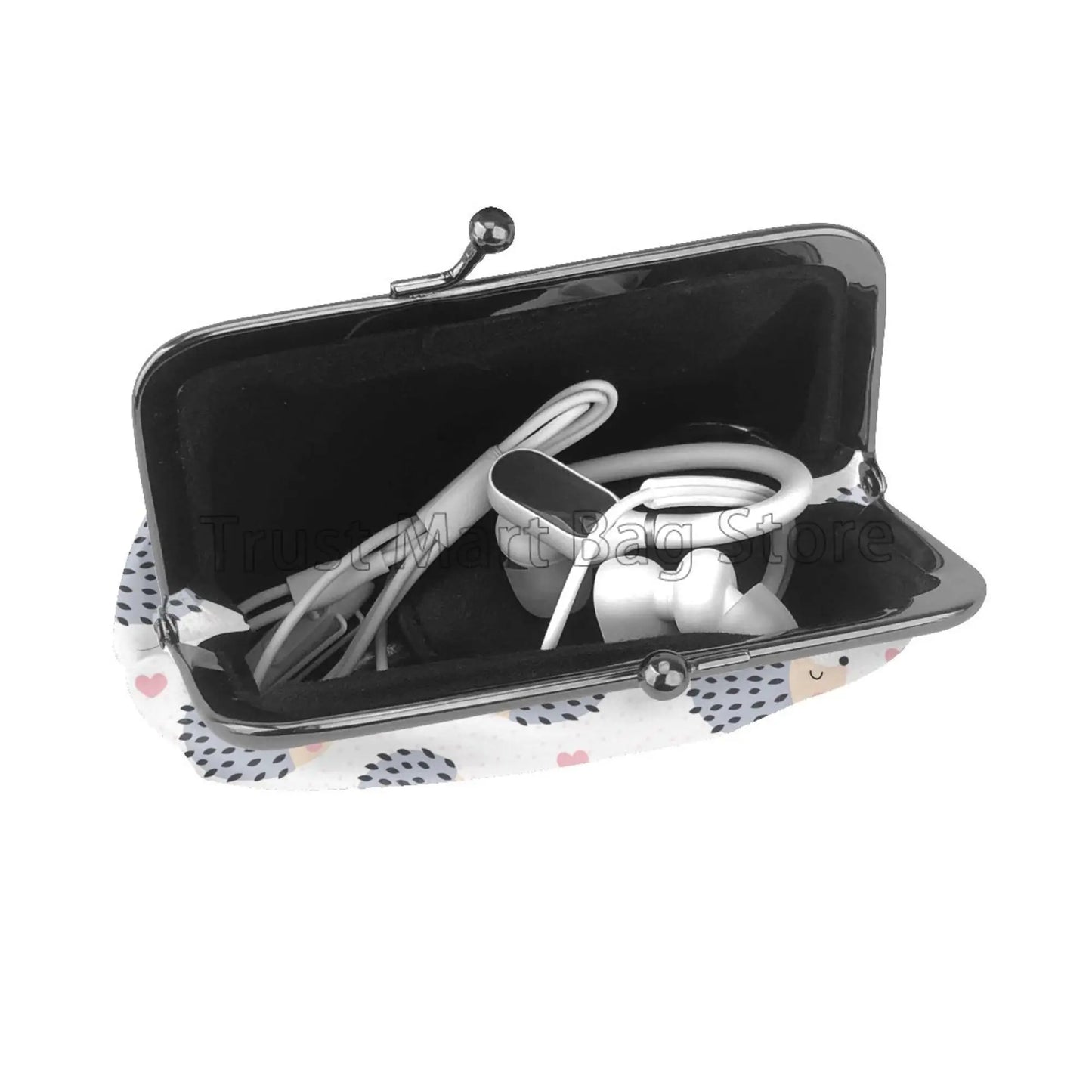 Hemasa Cute Hedgehog Love Pattern Mini Leather Coin Purse /Closure Buckle Wallet for Women Gifts