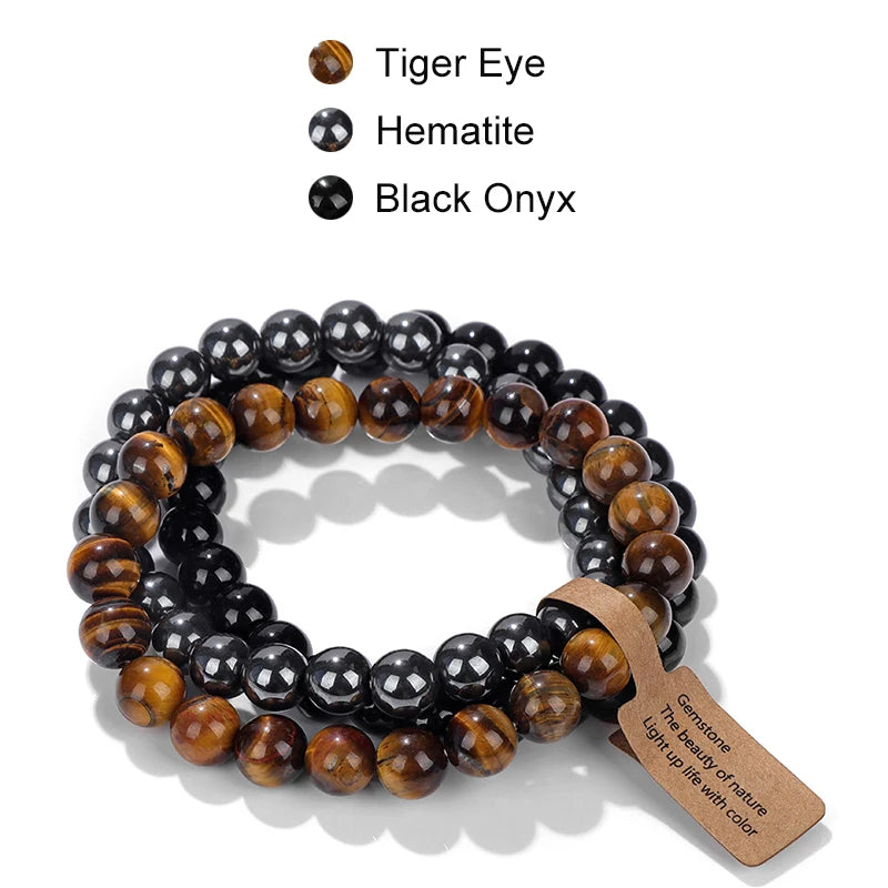 Blue Cat Eye Beaded Bracelets 3Pcs/Set Natural Stone Amethyst Beads Bracelets Multicolor Stretch Bangle Women Yoga Wrist Jewelry