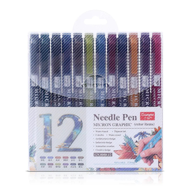 Hemasa Water-based syringe pen set 12 colors handbook pen painting tracing doodle colorful waterproof outlining pen