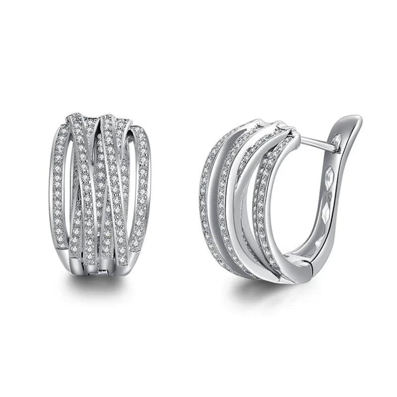 Hemasa New Trendy Hoop Earrings for Women /Silver Color Overlapping Cubic Zirconia Earrings Fashion Versatile Jewelry Drop Ship