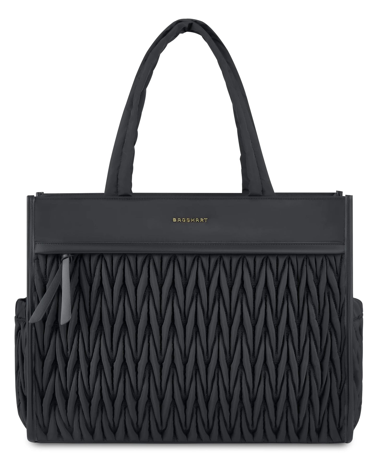 Hemasa Large Tote Bag with Zipper Black Shoulder Bag Top Handle Handbag for Travel Work