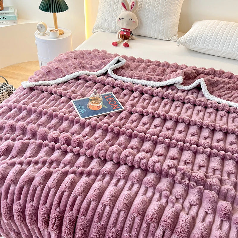 Stripped Blanket for Bed Thermal Blanket King Size Sherpa Fleece Throw Blanket for Couch Sofa Bedroom Soft Warm Blanket