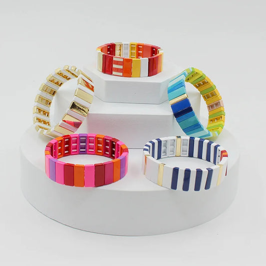 New Fashion Enamel Paint Ladies Bracelet Geometric Small Fresh Bracelet Ins Macaron Color Matching Net Red Bracelet DIY Jewelry