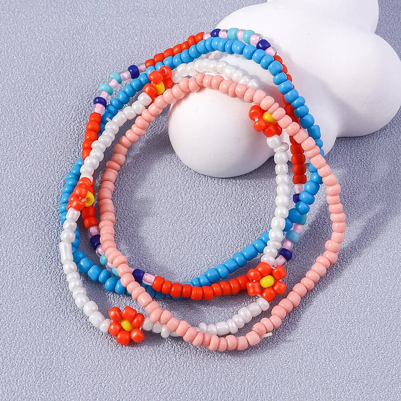 Bohemia Multilayer Colorful Beaded Bracelets Set For Women Heart Shell Flower Butterfly Charms Bracelet Summer Jewelry Gifts