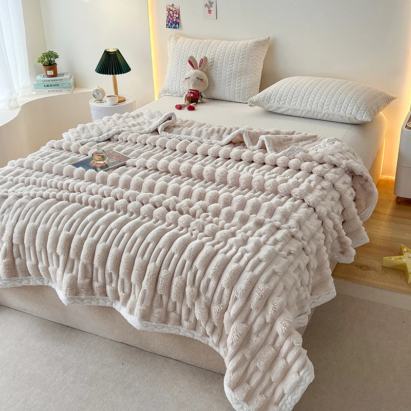 Stripped Blanket for Bed Thermal Blanket King Size Sherpa Fleece Throw Blanket for Couch Sofa Bedroom Soft Warm Blanket