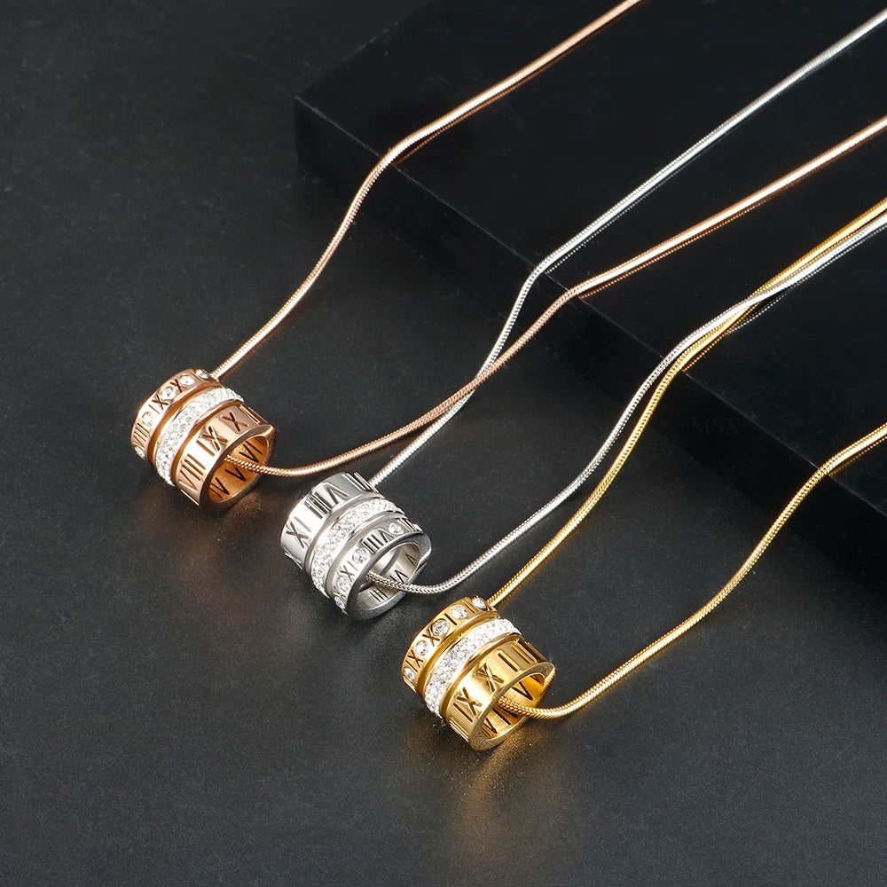 Hemasa  Zircon Three Layers Pendant Necklace Stainless Steel Necklaces for Woman
