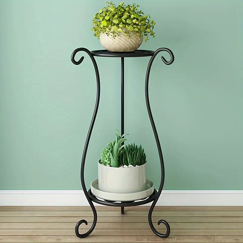 Tejesa  Double-Layered Metal Flower Rack Stand - Multi-Layer Floor Standing Plant Display with Modern European Style for