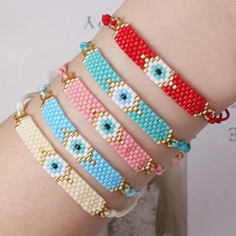 ZHONGVI Classic Delicate Miyuki Beads Bracelets for Women Multicolored Evil Eye Design Vacation Friendship Jewelry