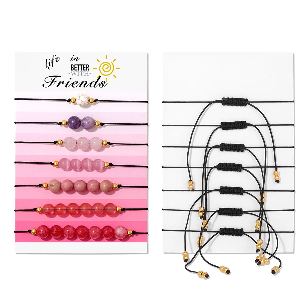 Colorful Natural Quartz Chip Stone Bracelet Set Irregular Gravel Crystal Beads Braided Bracelets for Women Men Boho Jewelry Gift