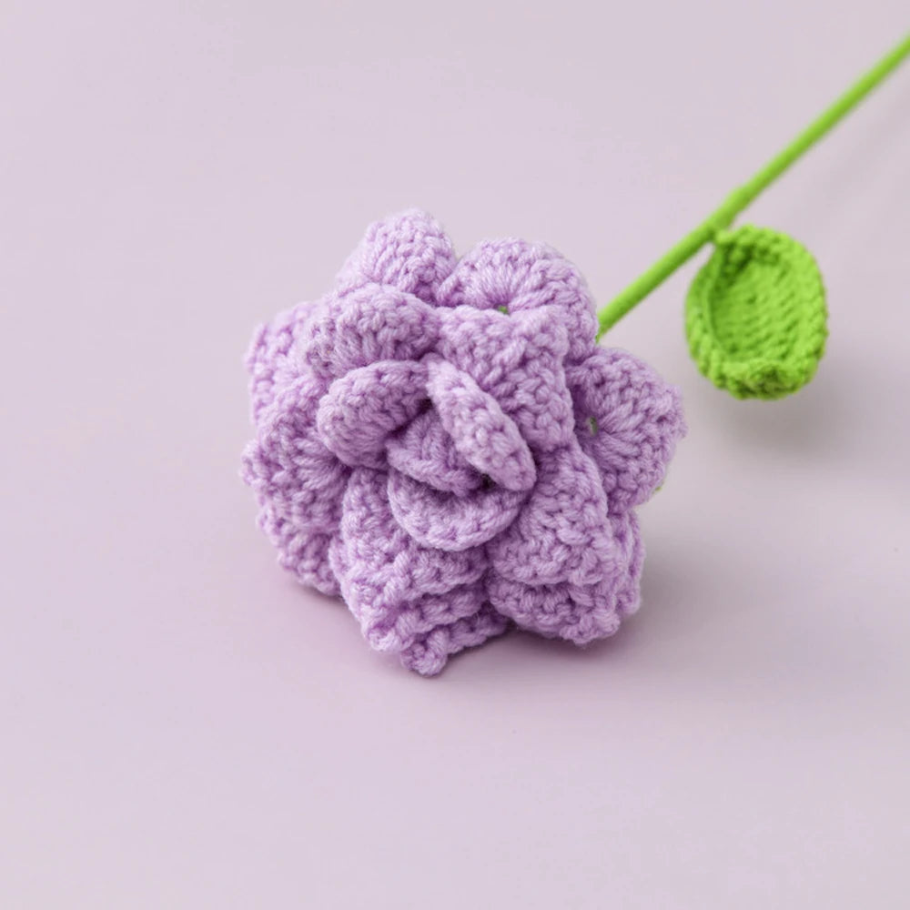 Hemasa 5Pcs Rose Knitted Crochet  Flowers /Wedding Bouquet Flower /Knitted Bouquet Home Party Decor  Friends Gift