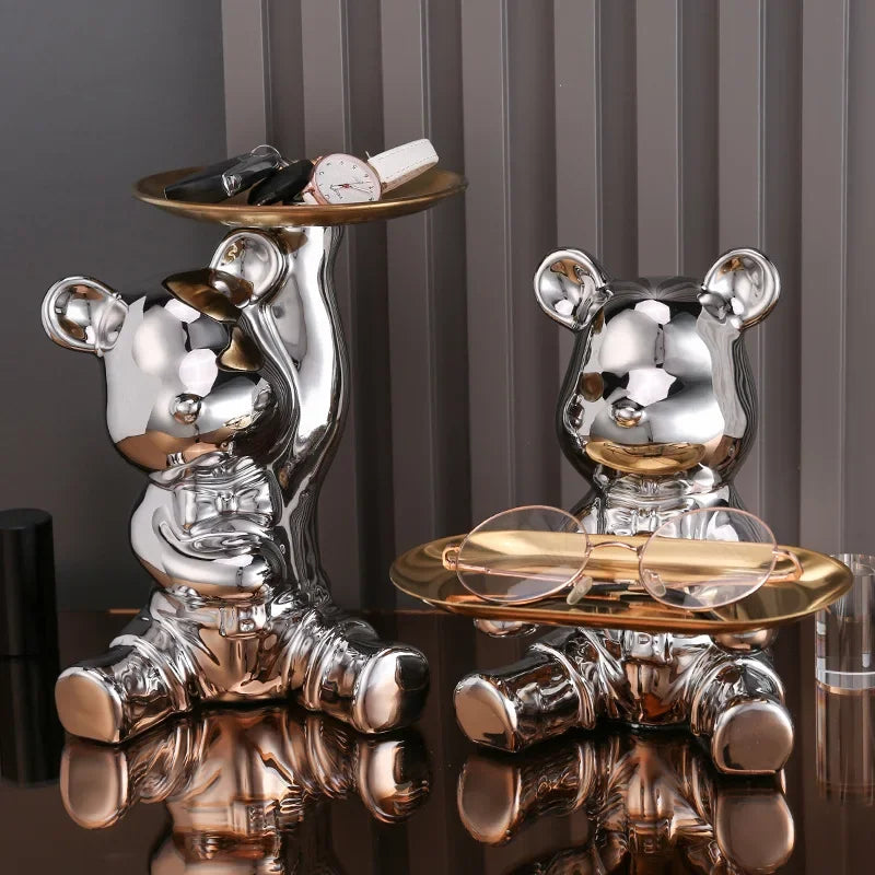 Hemasa  Entrance Key Storage Ornament  Cartoon Plating Violent Bear Tray Desktop Ornament Living Room TV Cabinet Home Decoration