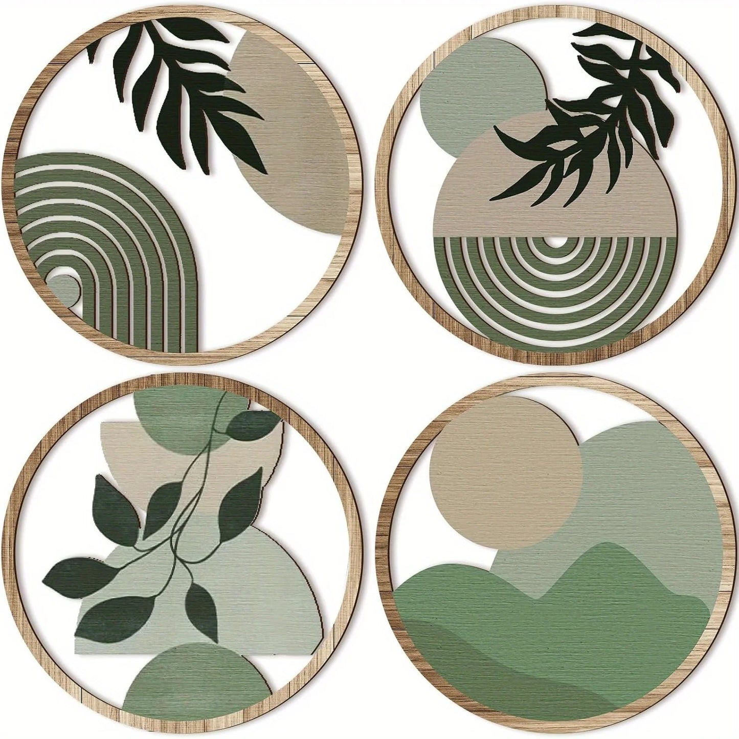 Hemasa 4 Bohemian Wall Art Set /Wooden Bohemian Decor/Geometric Hanging Artwork/Farmhouse Aesthetic Minimalist