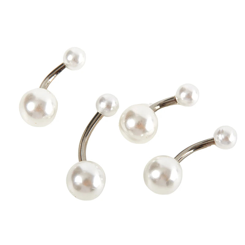 Double End Imitation Pearl Navel Ring Stainless Steel Belly Button Ring Beautiful Navel Piercing Body Fashion Jewelry Gift