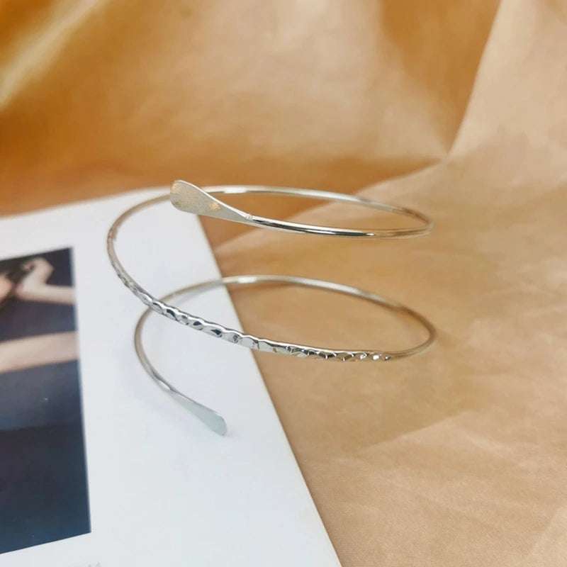 Hemasa Upper Arm Bracelet Metal Coil Swirl Spiral Shape Armband Cuff Fashion Simple Arm Bangle Armlet Adjustable for Women Girl