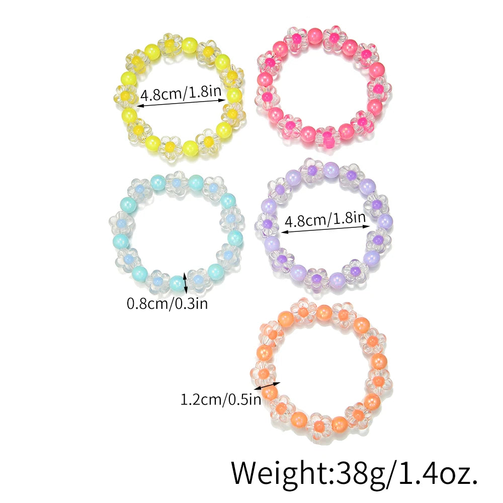 5Pcs/Set Colorful Beads Flower Bracelet Friendship Girls Bangle Jewelry Gifts