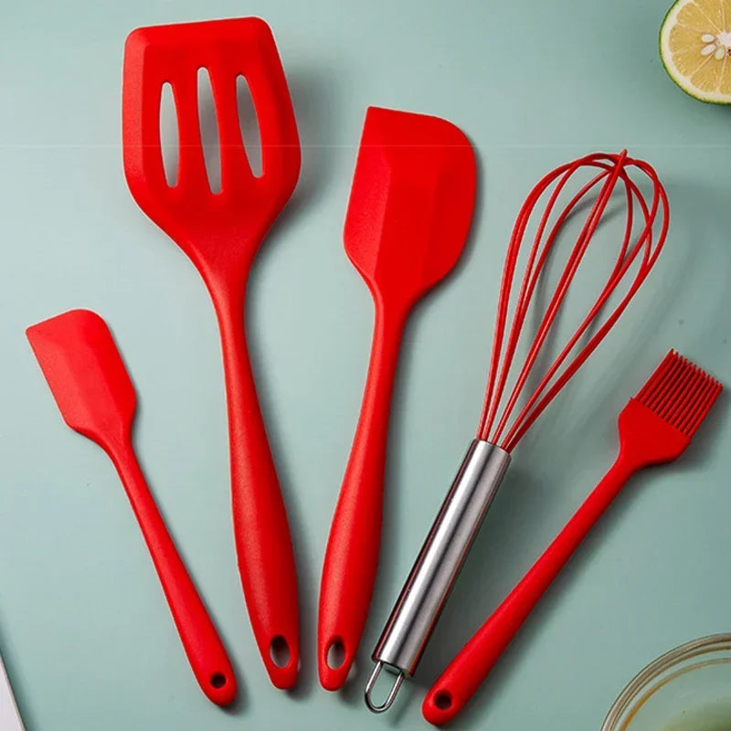tejesa 5Pcs Silicone Baking Utensils Set Non-Stick Silicone Cake Spatula Cooking Shovel Whisk Oil Brush Flexible Kitchen Utensils Sets