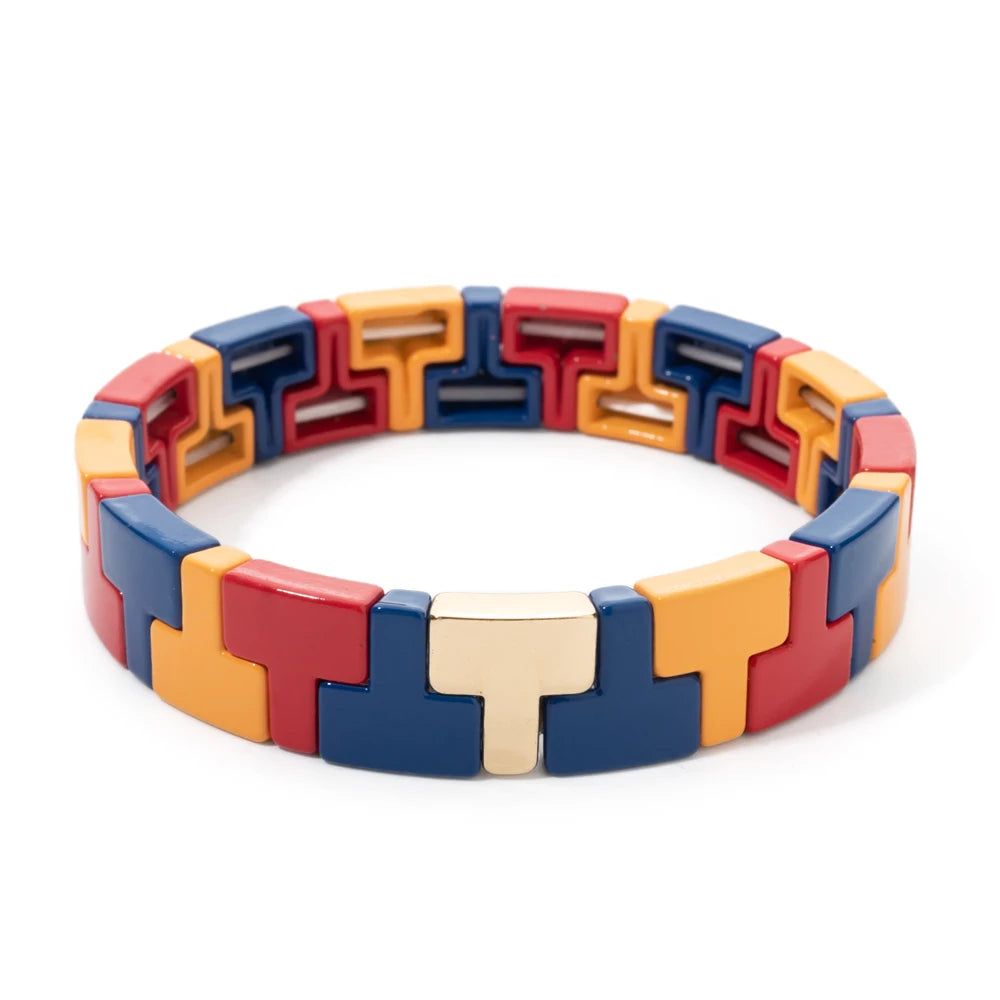 Hemasa  Enamel Colorful Enamel  Beaded Elastic Bangle Bracelet for women/Girls