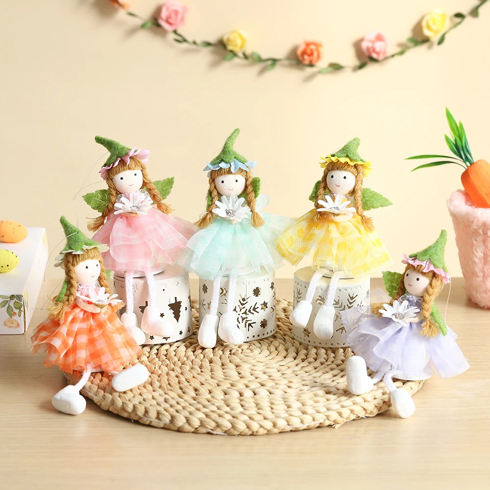 Spring Fairy Elf Hanging Ornaments Gauze Puffy Skirt Easter Flower Fairy Angel Doll Pendants Gifts For Kids Home Easter Decor