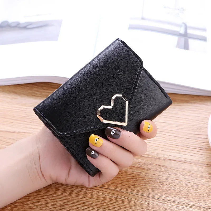 Women Heart Short Small Wallet PU Leather Folding Multi Function Clutch Bag Small Purse Female Hasp Card Holder Coin Purses