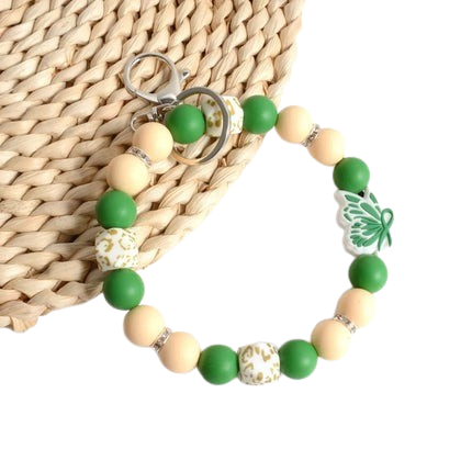 Hemasa Personalized Bangle Silicone Bead  Stretch Wristlet bracelet/ Keychain with  Keyring Gift for Teacher Mom Nurse Gift