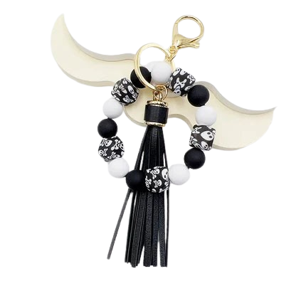 Heamsa  Silicone Leopard Print Beads Tassel Car Keychain/ Key Ring