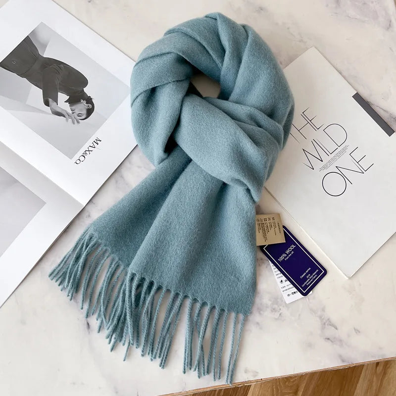 China Red Pure Wool Scarf Women's Autumn and Winter Warm Mother Scarf Light Luxury High-end Fringed Shawl