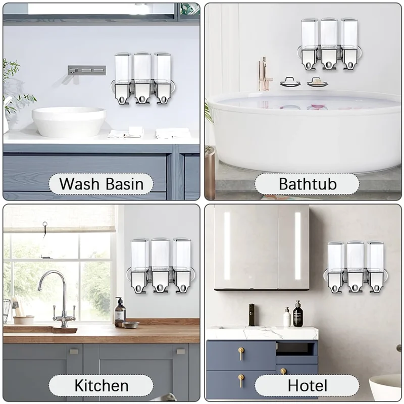 Hemasa 3In1 Chamber Wall Mounted Bathroom Shower Pump Dispenser And Organizer,Holds Shampoo, Shower Gel, For Bathroom Hotel