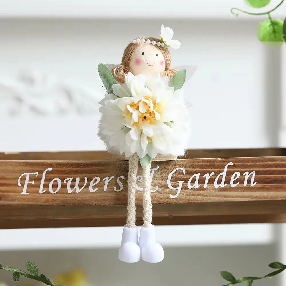 New Plush Flower Fairy Bunny Rabbit Dolls Hanging Ornaments Pink White Yellow Green Kids Girls Gifts Easter Home Decor