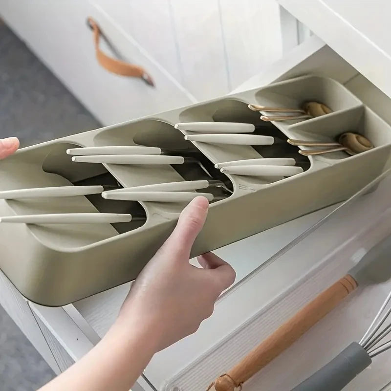 Tejesa Multi-purpose Cutlery Storage Tray Cutlery Fork Spoon Compartmentalized Organizer Kitchen Drawer Categorized Storage Boxes