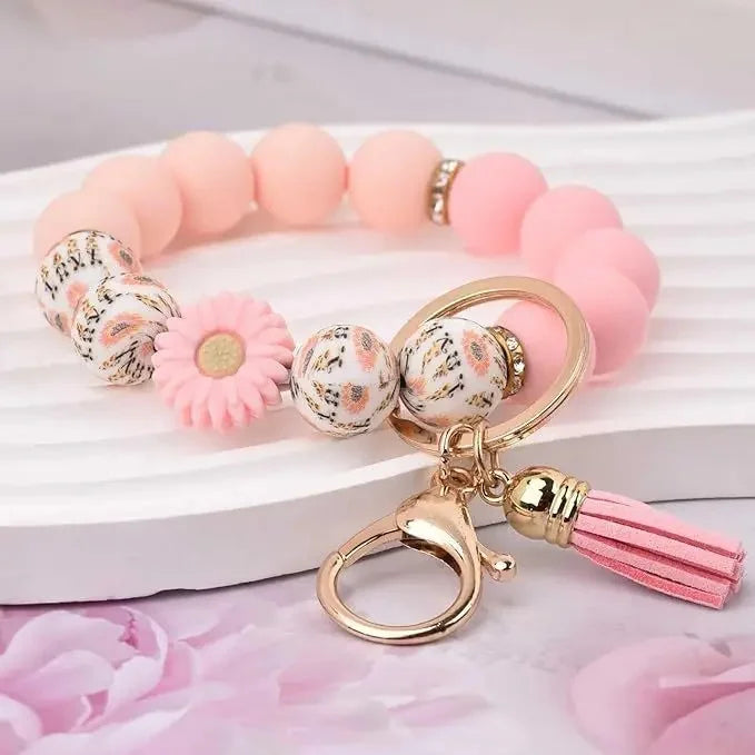 Hemasa Handmade Daisy Silicone Beads Bracelet Keychain /Anti-Lost Wallet Pendant Ring Holder