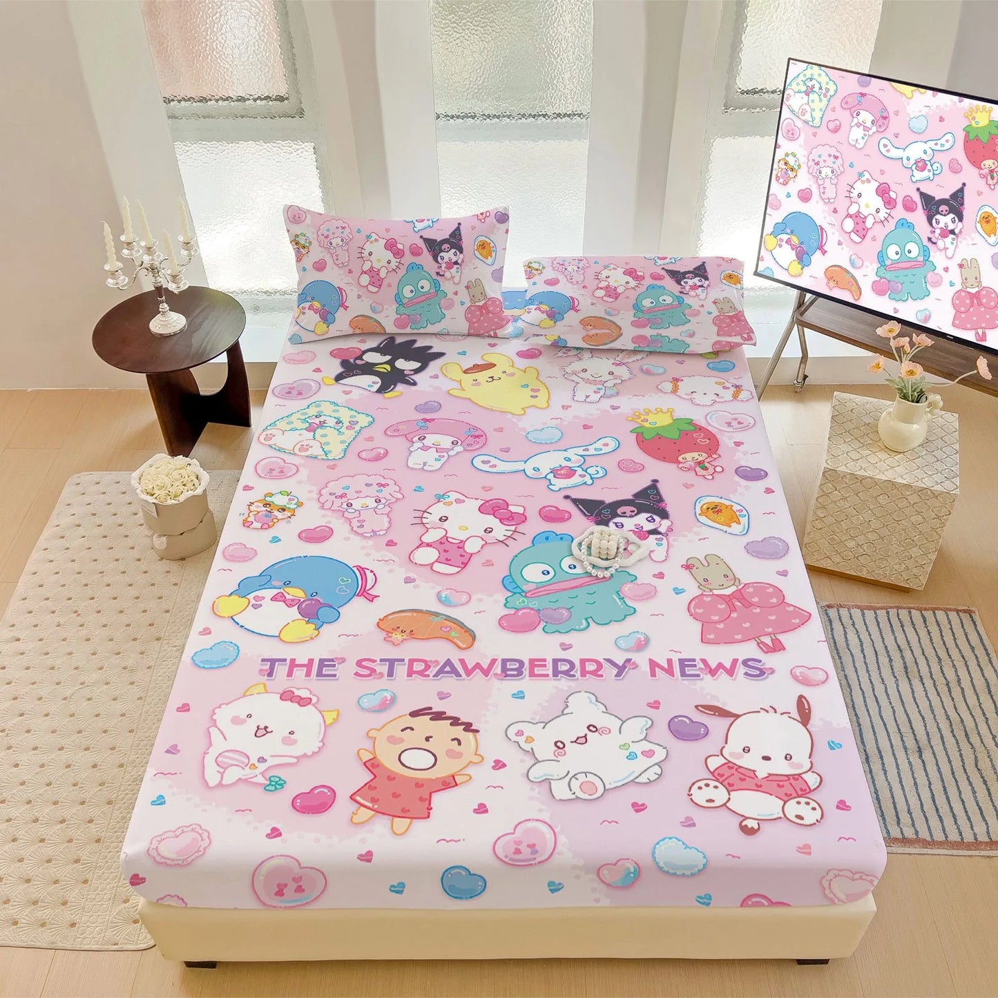 Hemasa  Bed Mattress Cover Cute Cartoon Painted Bed Linen Fitted Sheet For Kids Adult Single Double Size