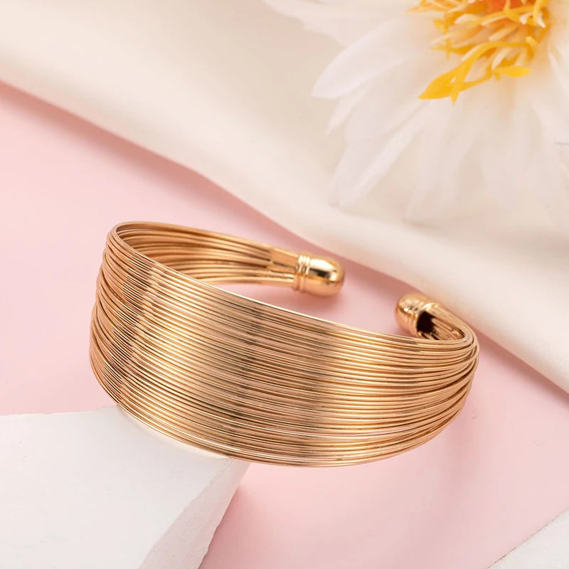 Hemasa  Punk Round Wire Bangles Bracelets for Women / Rock Hip Hop Gold Silver Colour Cuff Bracelets