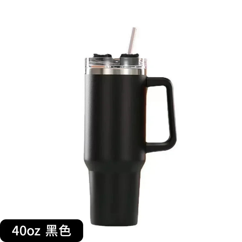 Hemasa 40oz Stainless Steel Water Bottle  Car Coffee Mug Personalized Tumbler with Handle Lid Straw Vacuum Thermos Cup