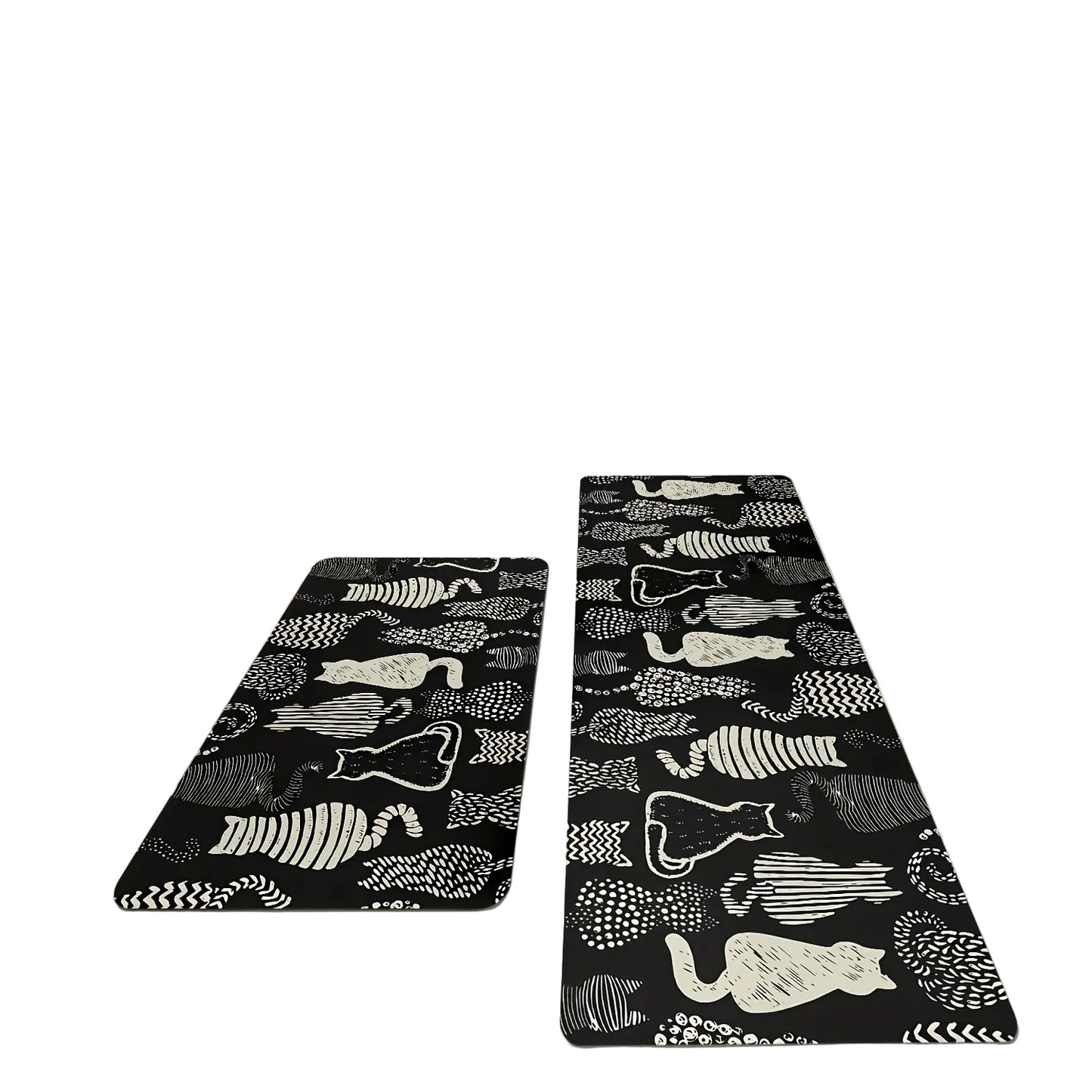 Tejesa Set of 2 Cute Black Cat Kitchen Rugs /Farmhouse Style Non-Slip Washable Floor Mats Home Decor