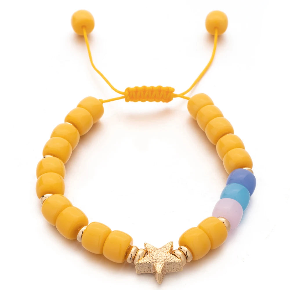 Tejesa Handmade  Colorful Glass Crystal Beads Braided Bracelets  with Heart Charms For Women