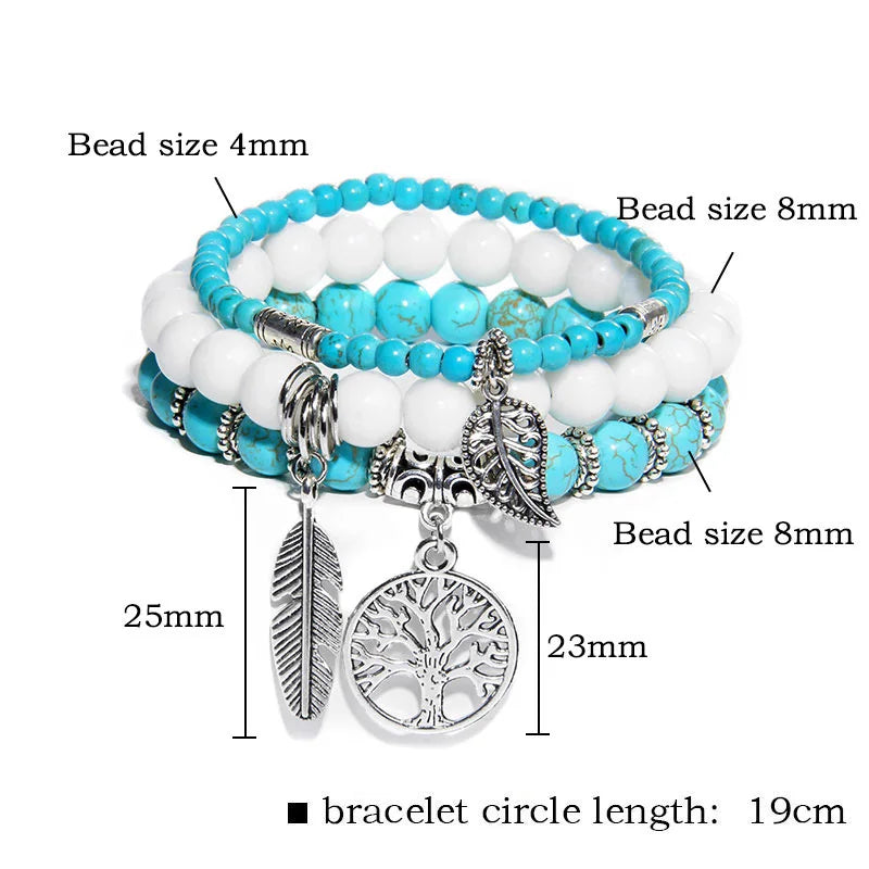 3Pcs Fashion Natural Stone Beads Bracelet 8mm Beads Tree of Life Pendant Bracelet Men Women Beaded Charm Bracelets Jewelry