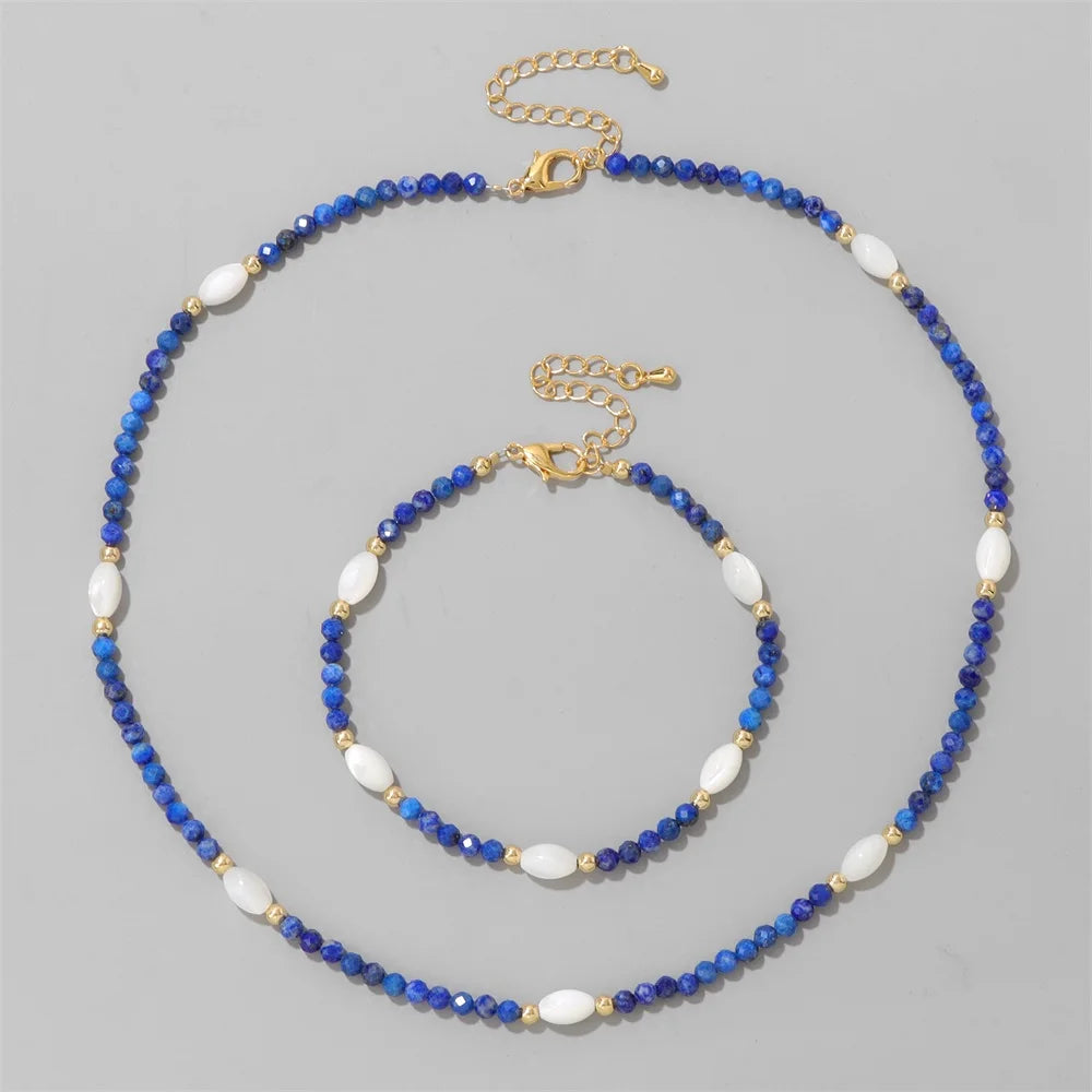 Fashion Natural Freshwater Pearl Necklace 3mm lapis lazuli Amethysts Quartzs Crystal Choker Bracelets Set Jewelry Women Gift