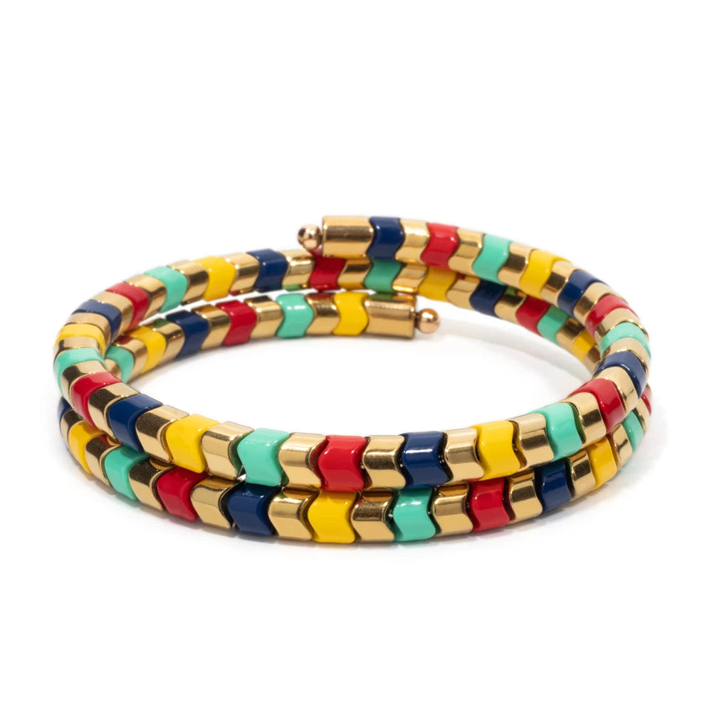 Tejesa 5X6mm  Enamel Colorful  Circle Tube Beads Bangle Bracelet  For Women
