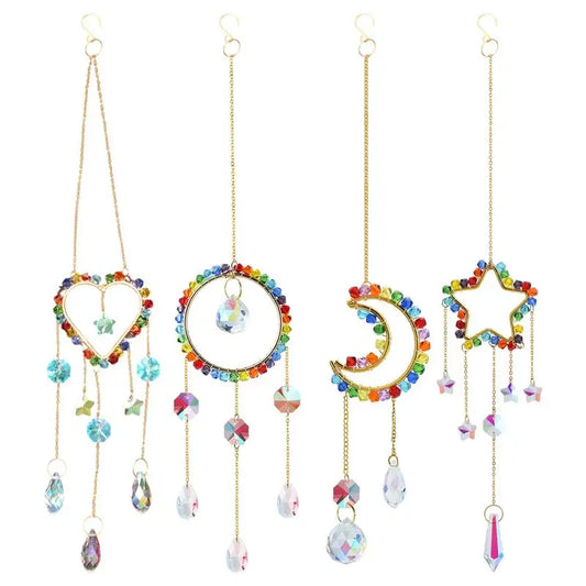 Wind Chime Prism SuncatcherRainbow Maker Light Catcher Sun Moon Star Heart Shape Handmade Crystal Pendants For Window Garden