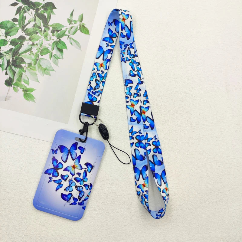 Butterfly ID Card Holders Lanyards Girls Door Card Case Hanging Rope Women Badge Holder Neck Strap Business Card Gift