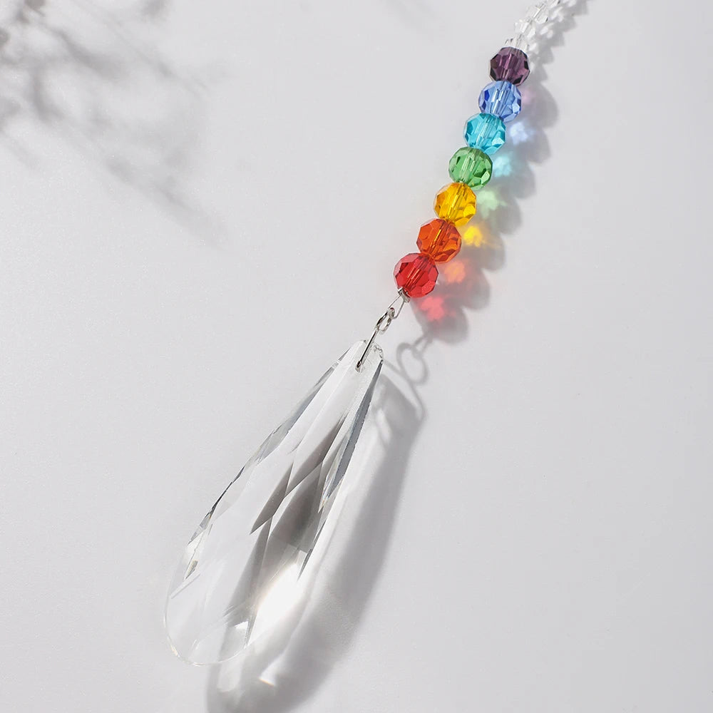 Hemasa Crystal Chakra Suncatcher Hanging Crystal Ornament Glass Prism Sun Catcher Car Charm Rainbow Maker Window Garden Decoration Gift