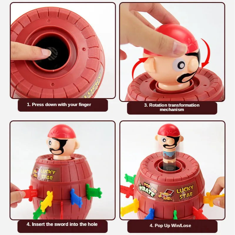 Hemasa Funny Tricky Toy Pop Up Pirate Barrel Toys Swashbuckling Games Running Man Pirates Bucket Sword Stab Family Board Game for Kids