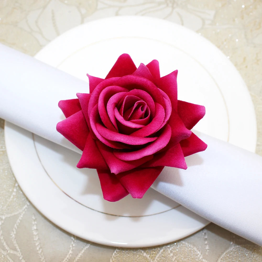 Hemasa 6Pcs Artificial Plum Rose Napkin Rings