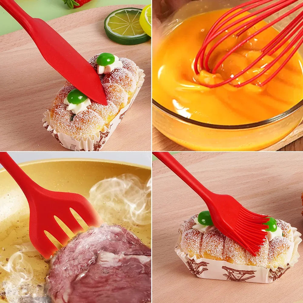 tejesa 5Pcs Silicone Baking Utensils Set Non-Stick Silicone Cake Spatula Cooking Shovel Whisk Oil Brush Flexible Kitchen Utensils Sets