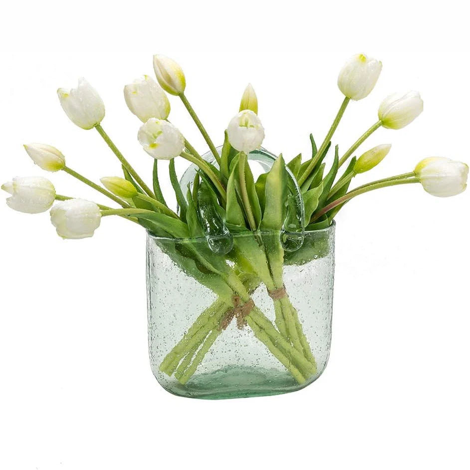 Tejesa 15pcs Real Touch Artificial Tulip Flowers Pink White Latex Tulip Bouquets for Office Wedding Party Home Room Decoration