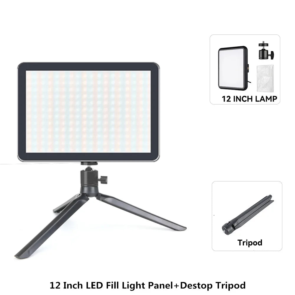 Tejesa 8/12 Inch LED Photography Video Panel Light Photo Studio Lighting Kit For Shoot Live Streaming Youbube With Tripod Stand
