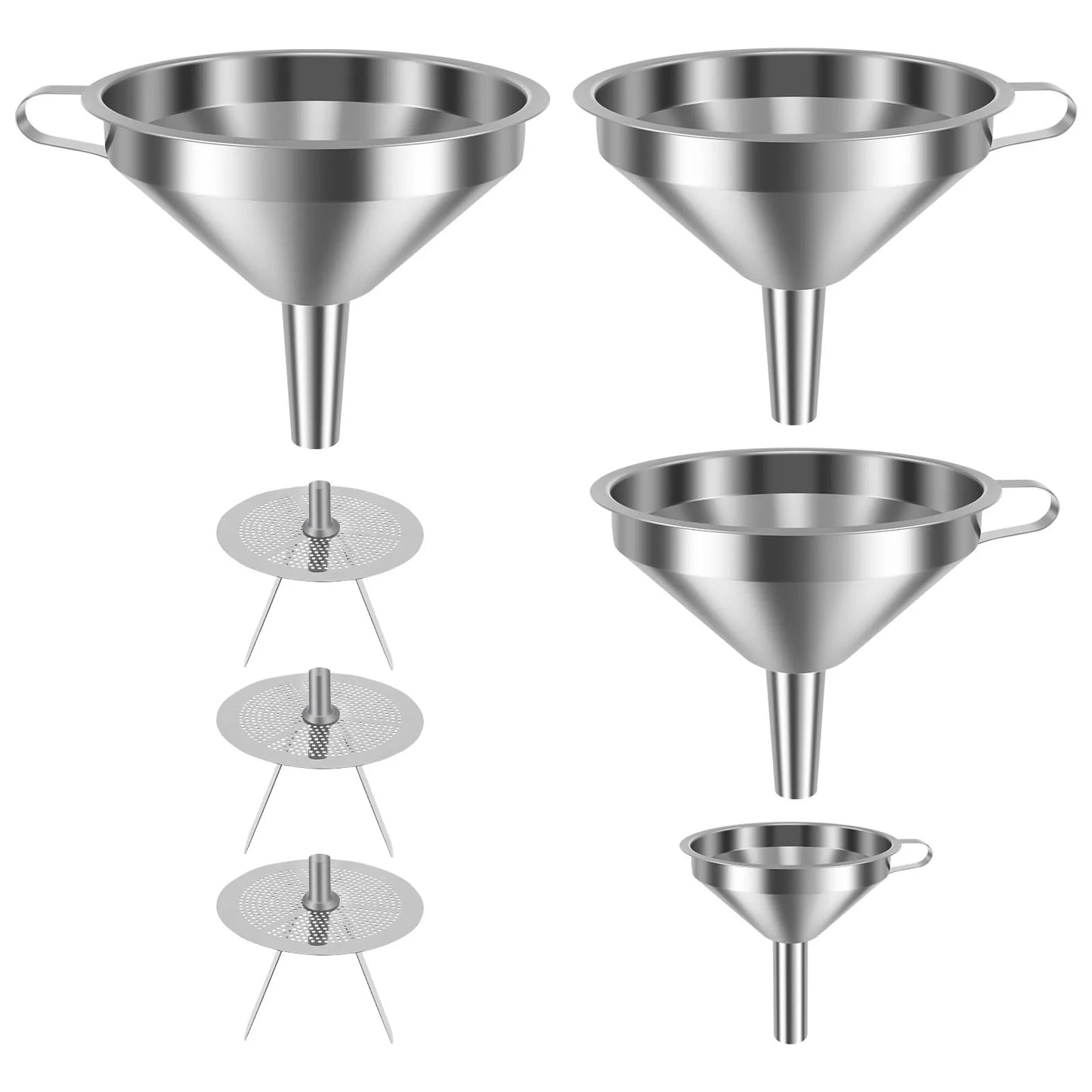 Tejesa 4Pcs Stainless Steel Funnel Kitchen Funnel with 3 Removable Strainer for Transferring Liquid Oils Jam Dry Ingredients and Powder